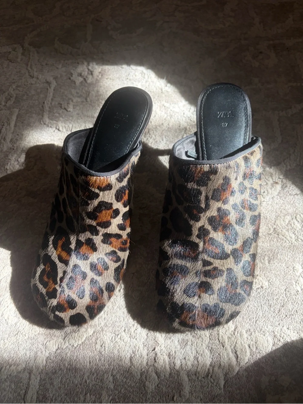Rare Zara leopard fur square toe mule heels - Picture 3 of 6